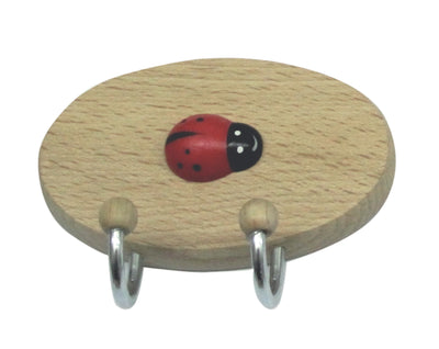 Q.TA' 10 GANCIO ADESIVO IN LEGNO COCCINELLA 2 POSTI