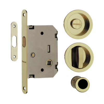 Q.TA' 1 KIT MANIGLIE TONDO C/SERRATURA PORTE SCORR ORO