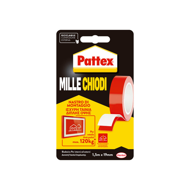 Q.TA' 12 PATTEX MILLECHIODI NASTRO BIADESIVO DI MONTAGGIO