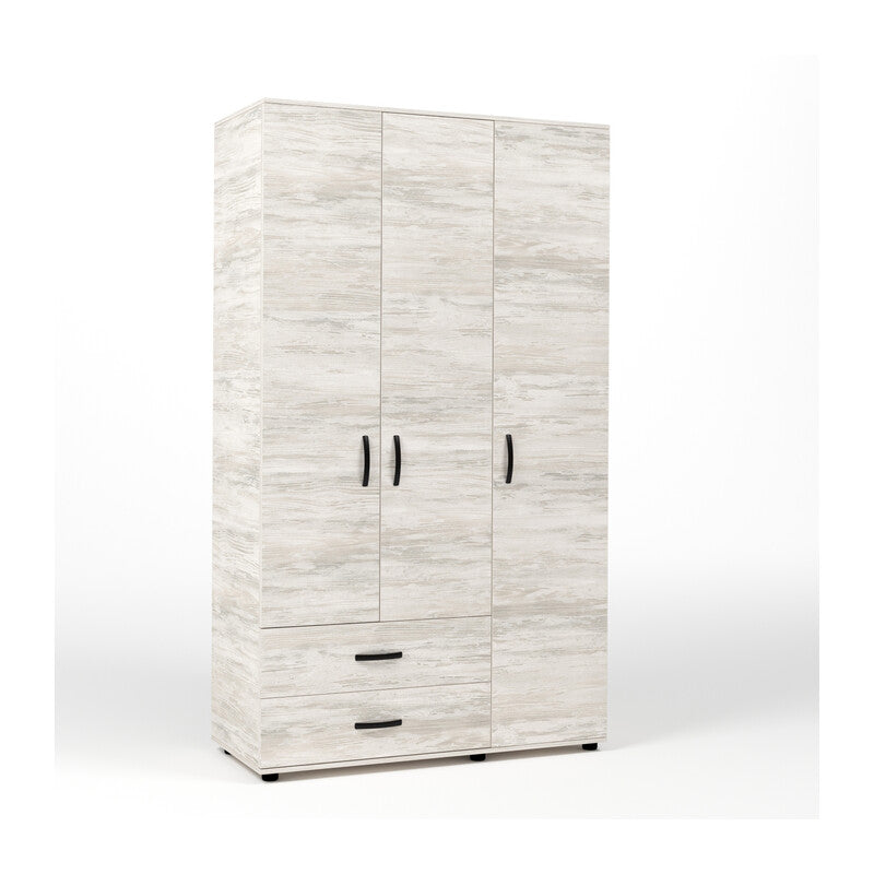 Q.TA' 1 KIT ARMADIO 3 ANTE + 2 CASSETTI 120X52X205 CM BIANCO VEN.K083