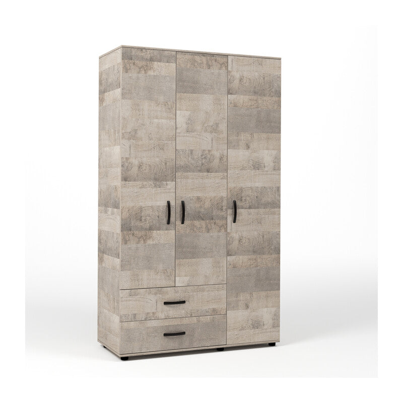 Q.TA' 1 KIT ARMADIO 3 ANTE + 2 CASSETTI 120X52X205 CM ROVERE PLAT.K355