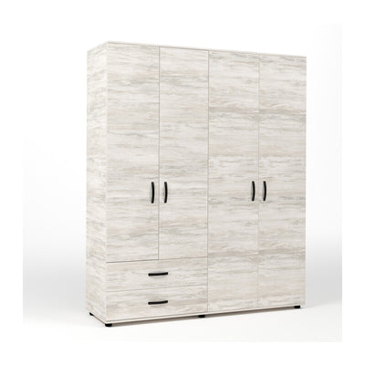 Q.TA' 1 KIT ARMADIO 4 ANTE + 2 CASSETTI 160X52X205 CM BIANCO VEN.K083