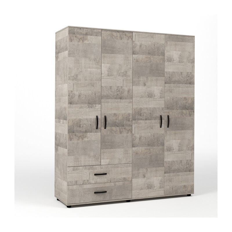 Q.TA' 1 KIT ARMADIO 4 ANTE + 2 CASSETTI 160X52X205 CM ROVERE PLAT.K355