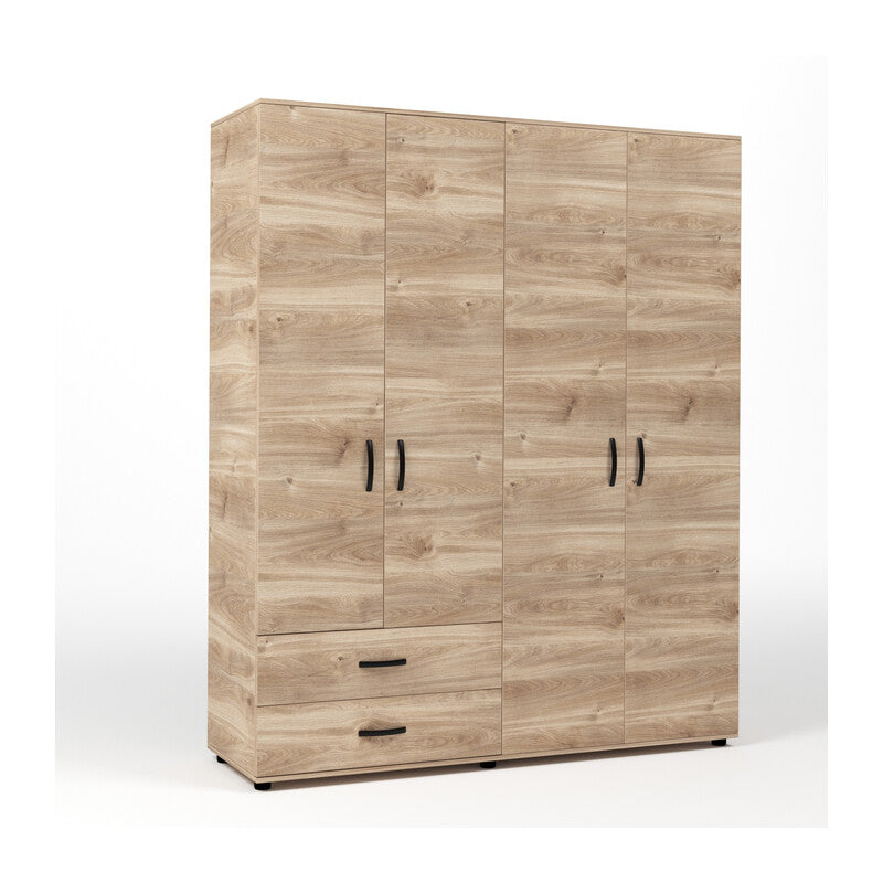 Q.TA' 1 KIT ARMADIO 4 ANTE + 2 CASSETTI 160X52X205 CM ROVERE M. K358