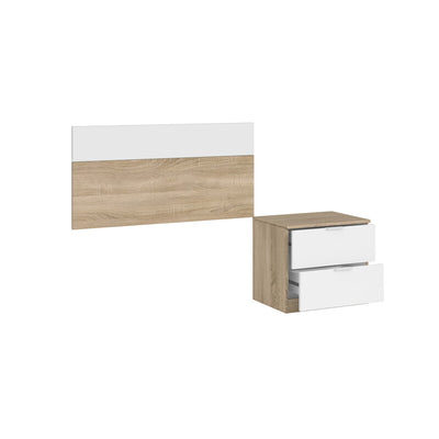 Q.TA' 1 KIT TESTIERA LETTO SING+COMODINO ROVERE ARTIK/BIANCO