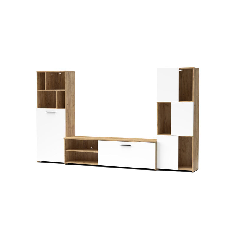 Q.TA' 1 PARETE ATTREZZATA JOY CM 240X35X137 ROVERE GOLD/BI