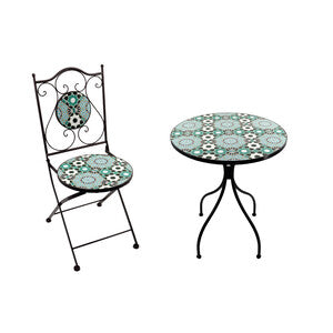 Q.TA' 1 C SET TAVOLO TONDO MOSAICO C/2 SEDIE SAINT TROPEZ