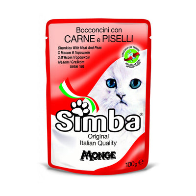 Q.TA' 24 CIBO GATTO MONGE SIMBA 100 G CARNE E PISELLI