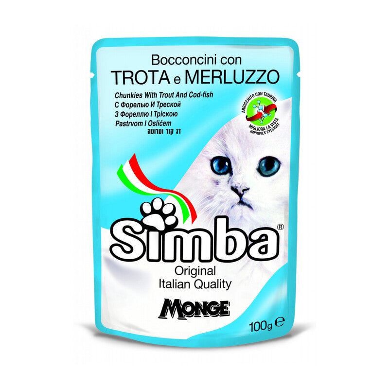 Q.TA' 24 CIBO GATTO MONGE SIMBA 100G TROTA E MERLUZZO