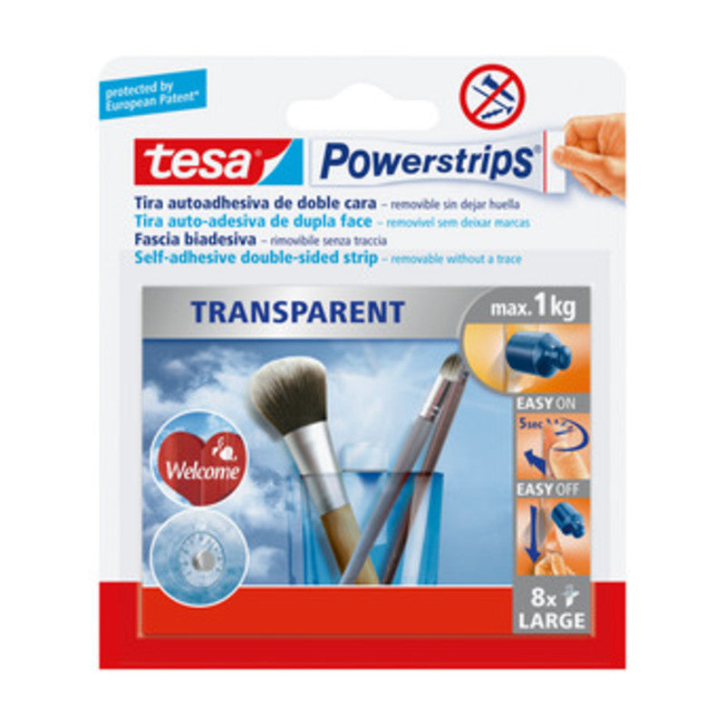 Q.TA' 1 TESA POWERSTRIPS 8 STRISCE ADESIVE TRASPARENTI