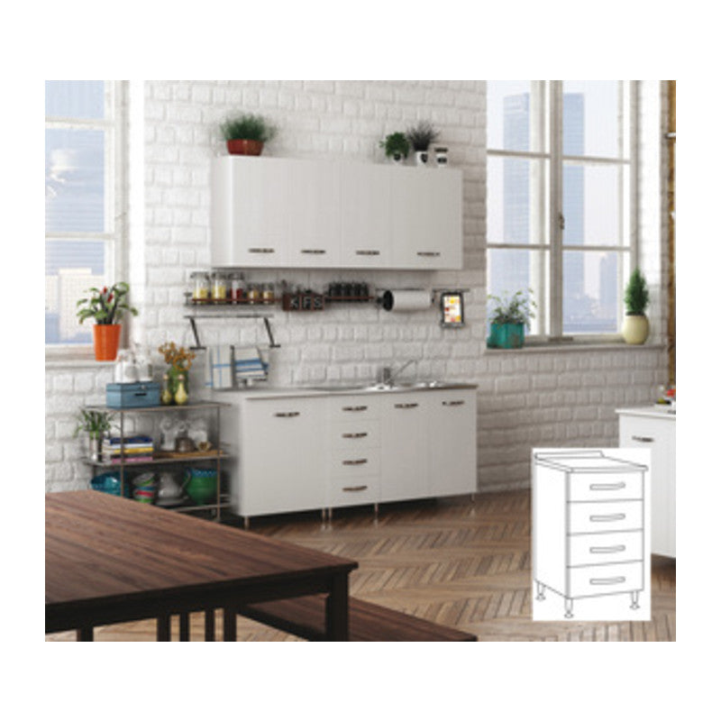 Q.TA' 1 KIT CUCINA BASE 4 CASSETTI 40X50XH85 CM BIANCO