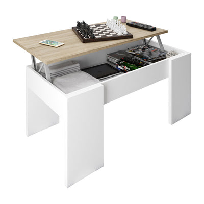 Q.TA' 1 KIT TAVOLO CAFFE ELEV 50X100X45/56H ROVERE/BIANCO