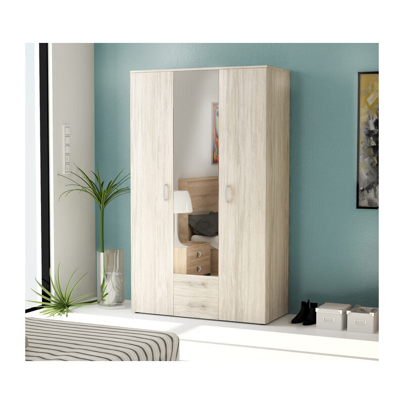 Q.TA' 1 KIT ARMADIO 3 ANTE + 2 CASS SPECCHIO 120X52X200 BNCO/VEN K083