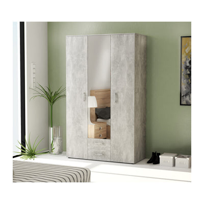 Q.TA' 1 KIT ARMADIO 3 ANTE + 2 CASSETTI SPECCHIO 121X54X200 CEM. K4298