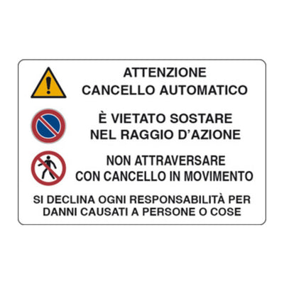 Q.TA' 10 TARGA SEGNALETICA ATTENZIONE CANCELLO AUTOMATICO