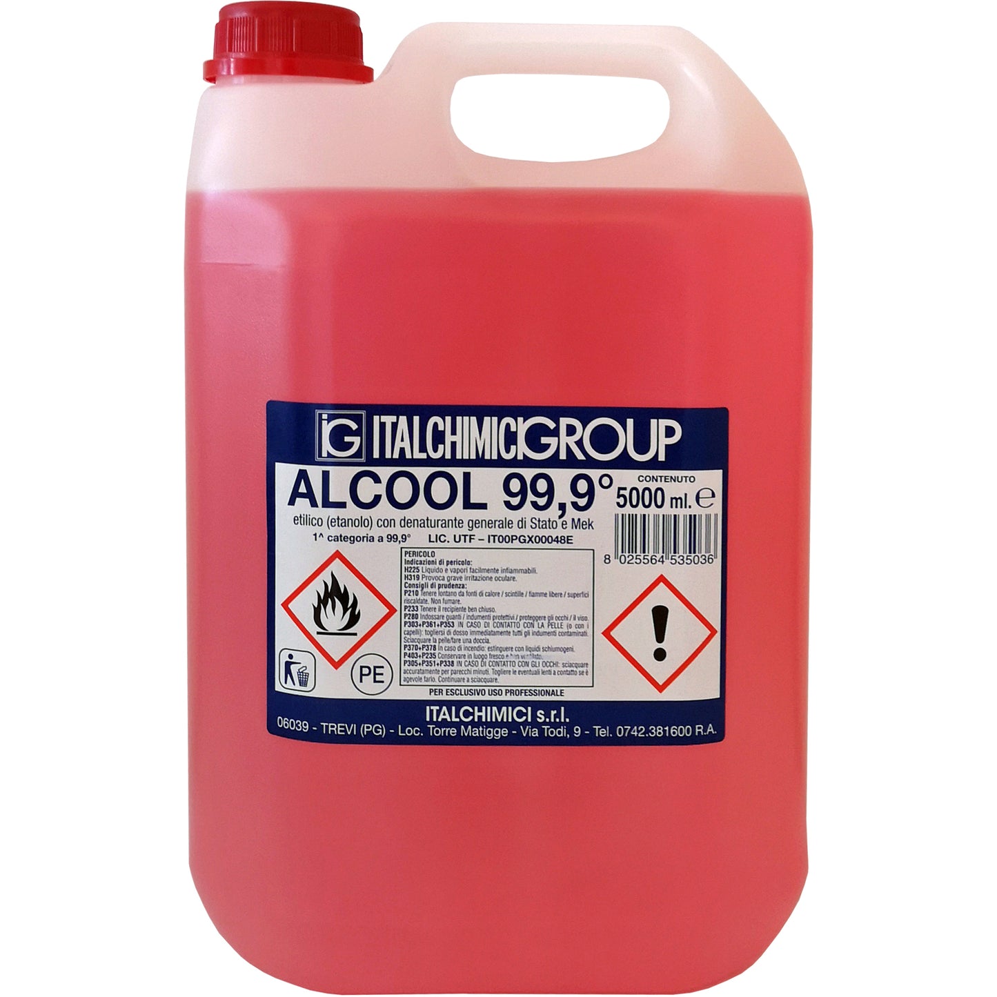 Q.TA'. 4 ALCOOL DENATURATO 99,9 CERTIF. 5 L ITALCHIMICI