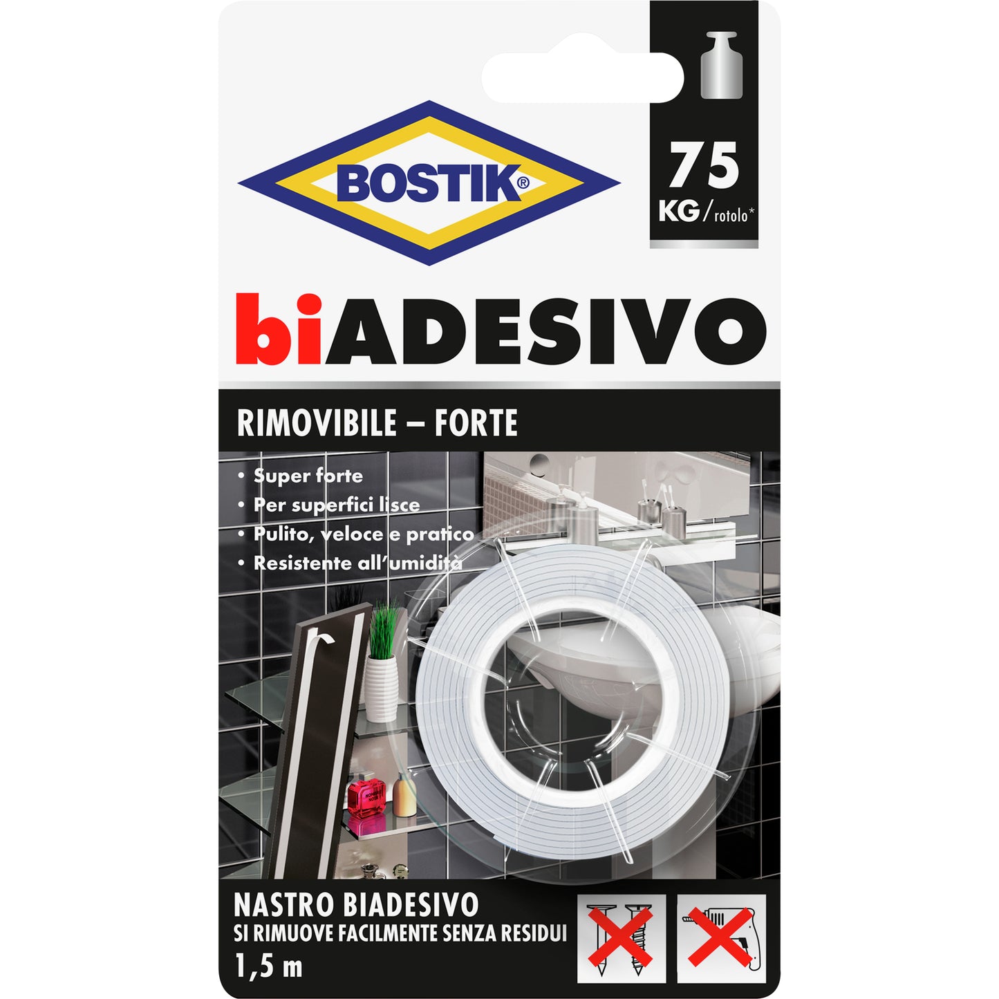 Q.TA'. 6 BOSTIK NASTRO BIADESIVO RIMOVIBILE 19MMX1,5M BL