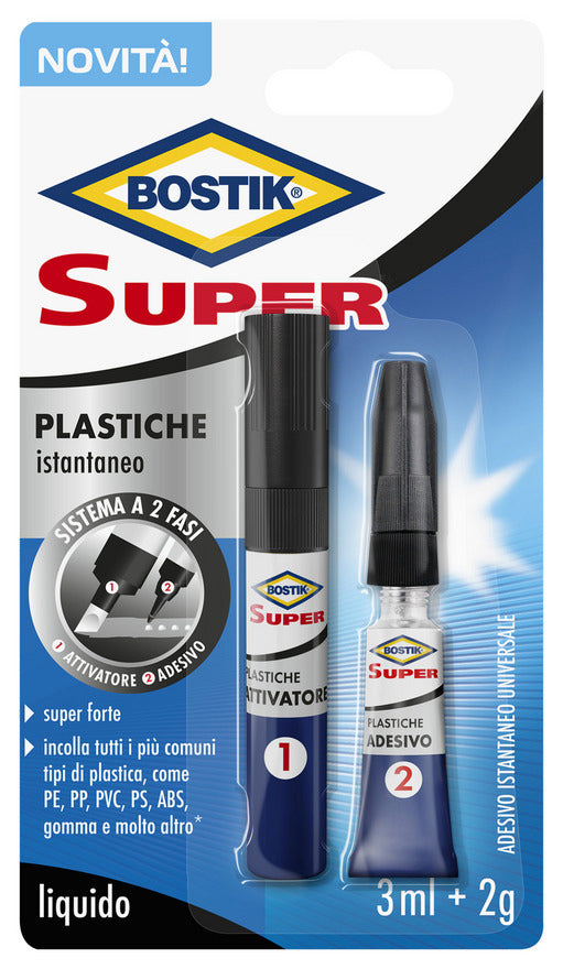 Q.TA'. 6 BOSTIK SUPER PLASTICHE ATTIVATORE+ADESIVO BLISTER