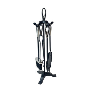 Q.TA' 1 C SET ATTREZZI CAMINO C/STAND 5 ARGENTO