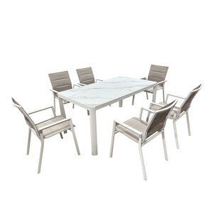Q.TA' 1 C SET TAVOLO C/6 SEDIE ALU STONE
