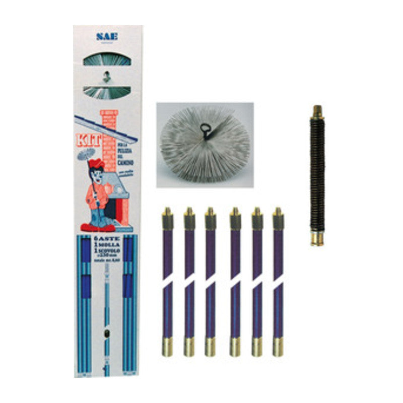 Q.TA' 1 KIT SPAZZACAMINO ASTE 8,60 M+MOLLA+SCOVOLO D 25 CM