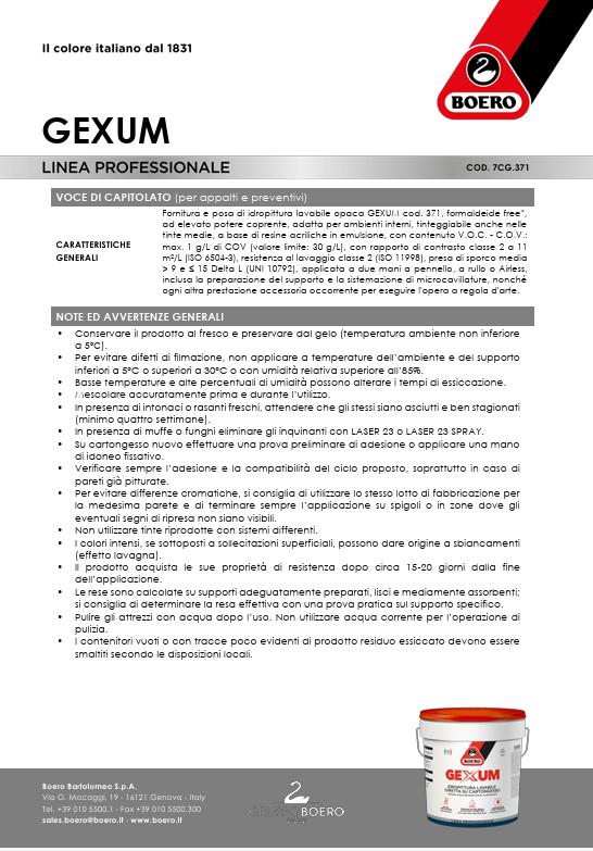 Boero Gexum idropittura lavabile diretta su cartongesso extra opaco LT 12