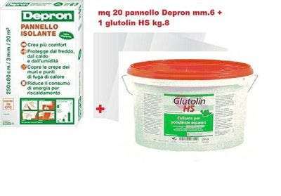 KIT 20 PANNELLI ISOLANTI DEPRON 125X80CM H6mm + COLLA ADESIVO 8KG GLUTOLIN HS