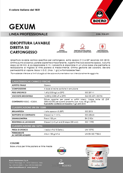 Boero Gexum idropittura lavabile diretta su cartongesso extra opaco LT 12