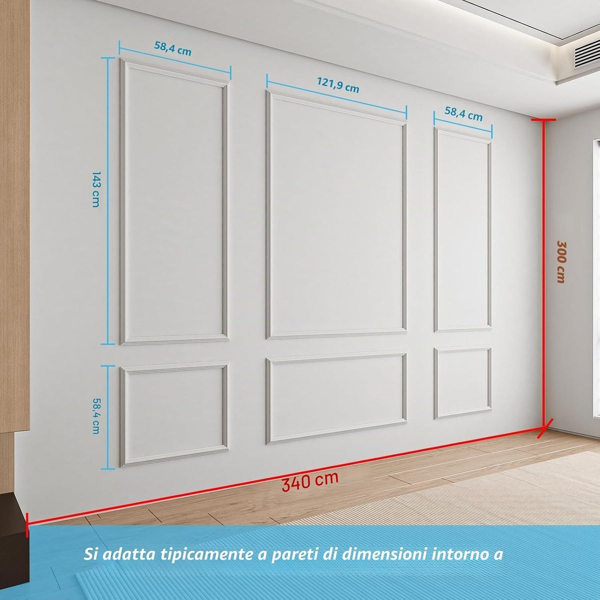 Boiserie adesiva cornici polimero per pareti camere