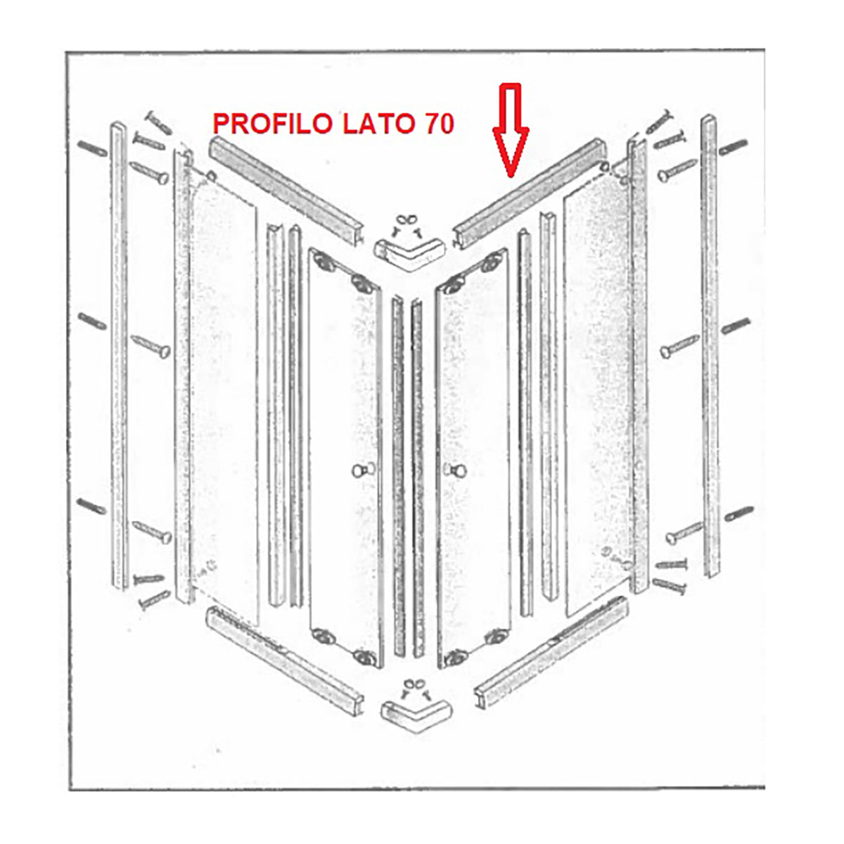 ZZ-PROFILO LATO 70 INF.+SUP. X BOX DOCCIA CRIST.TRAS/SER.MM.6CM