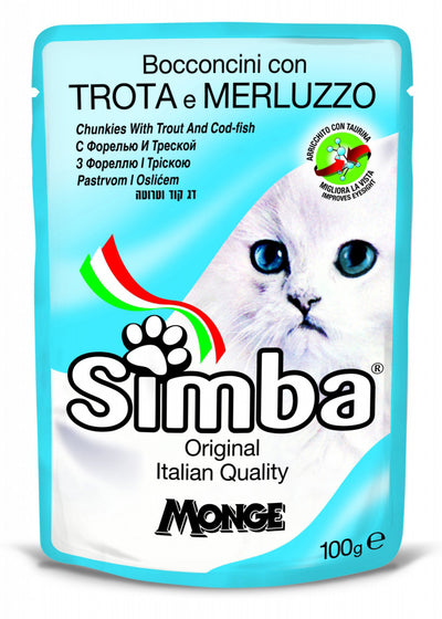 Q.TA'. 24 CIBO GATTO MONGE SIMBA 100 G TROTA E MERLUZZO