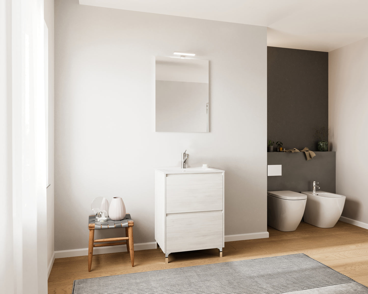 MOBILE BAGNO LISBONA 2 ANTE 60 ROVERE BIANCO