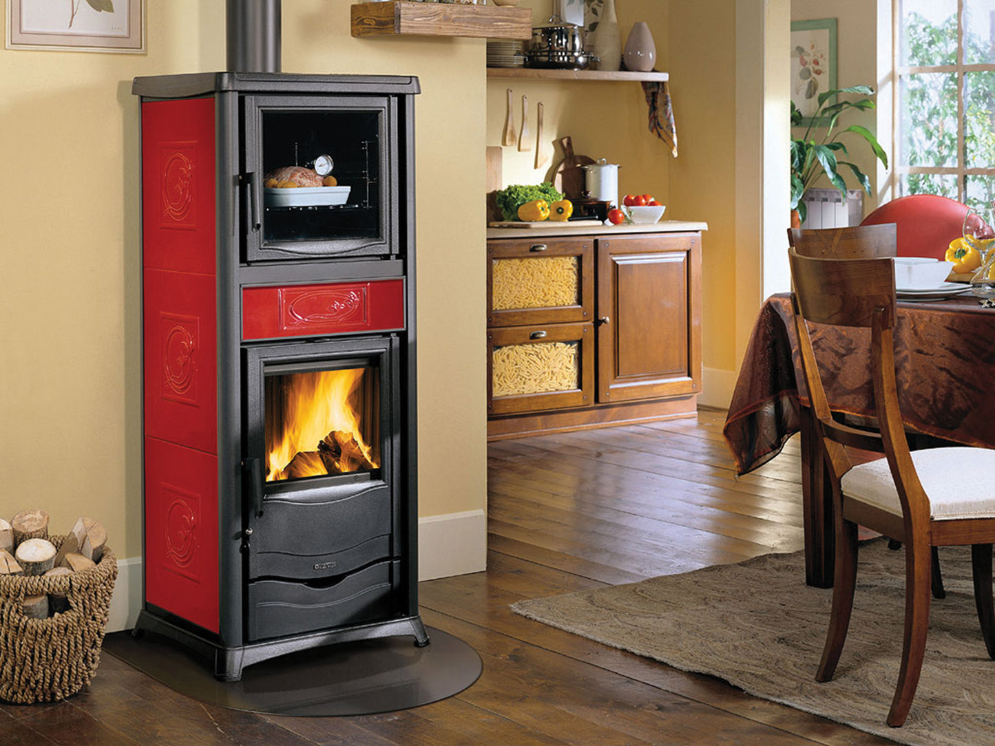 STUFA LEGNA C/FORNO 9.1 KW ROSSELLA PLUS EVO BORDEAUX