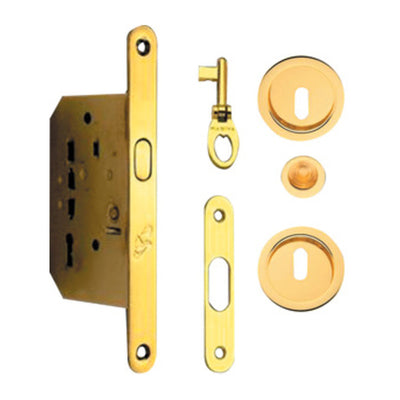 Q.TA' 1 KIT MANIGLIE TONDO PORTA SCORR C/CHIAVE ORO