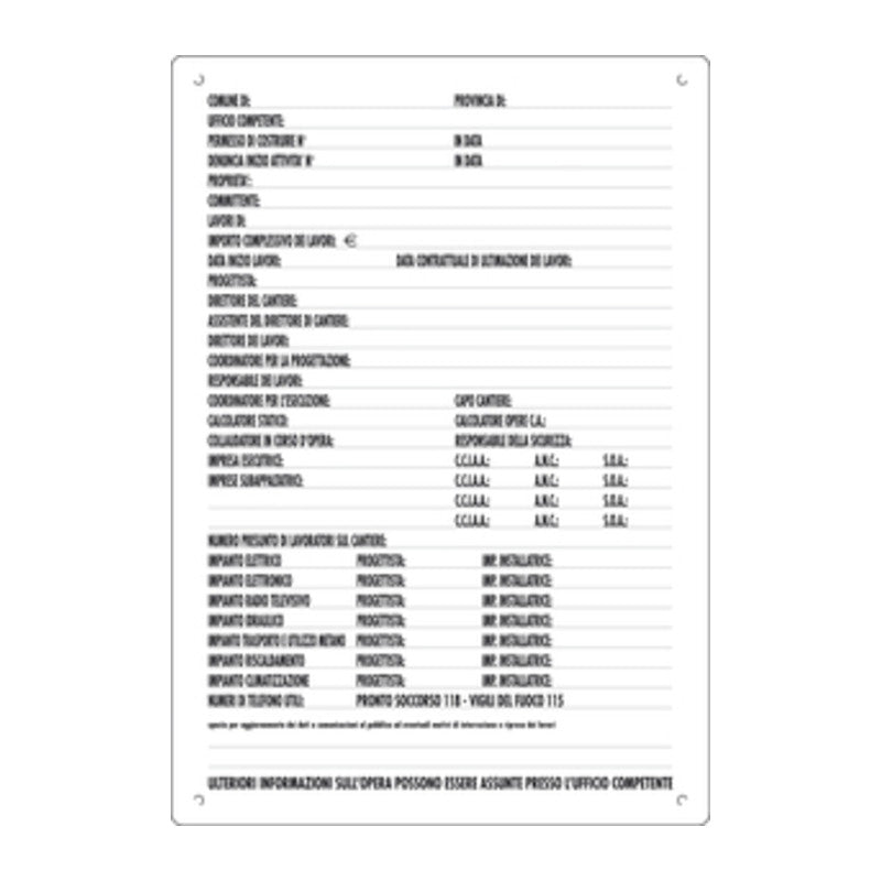 Q.TA' 10 CARTELLO DIREZIONE LAVORI 80X60 CM