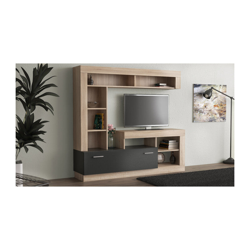 Q.TA' 1 KIT PARETE LIVING LEA 170X42X170 NAT WOOD ANTRAC