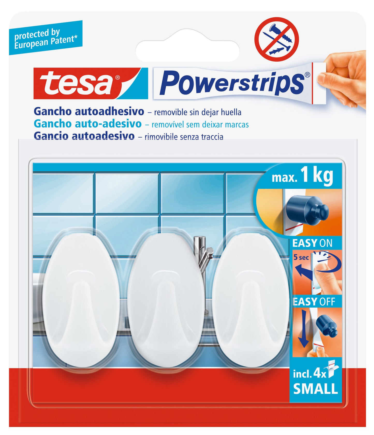 Q.TA'. 6 GANCIO ADESIVO TESA POWERSTRIPS PICCOLO B.CO 3 Q.TA