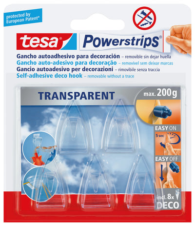 Q.TA'. 10 GANCIO ADESIVO TESA POWERSTRIPS TRASPARENTE 5 Q.TA