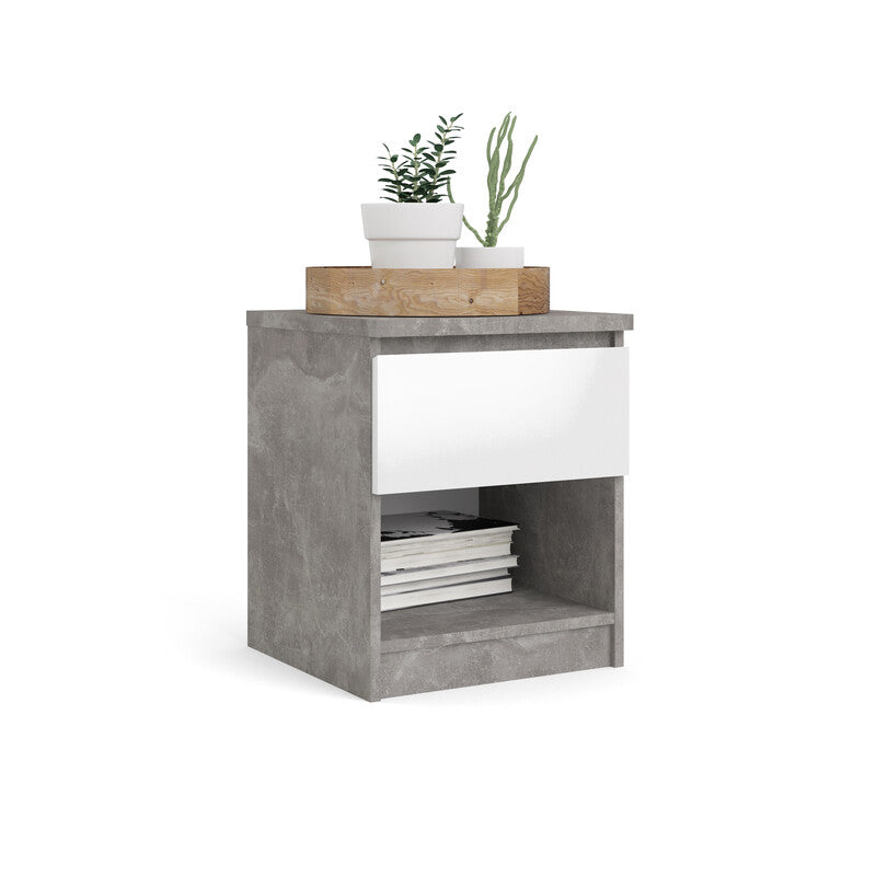 Q.TA' 1 KIT COMODINO NAIA 1 CASS 40X40X49,5CM CEMENTO/BIANCO