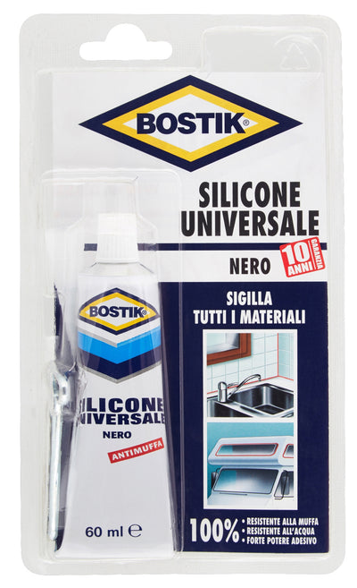 Q.TA'. 12 BOSTIK SILICONE UNIVERSALE 60 ML NERO BLISTER