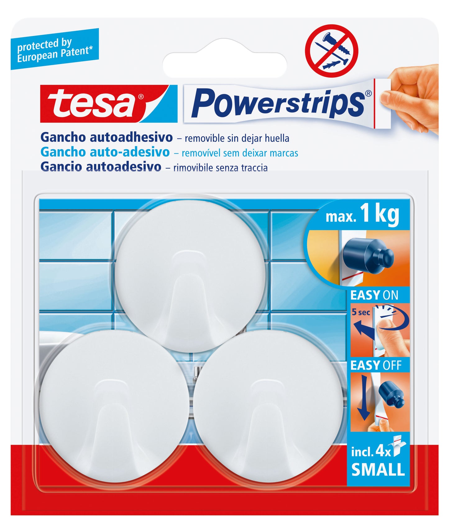 Q.TA'. 6 GANCIO ADESIVO TESA POWERSTRIPS TONDO BIANCO 3 Q.TA