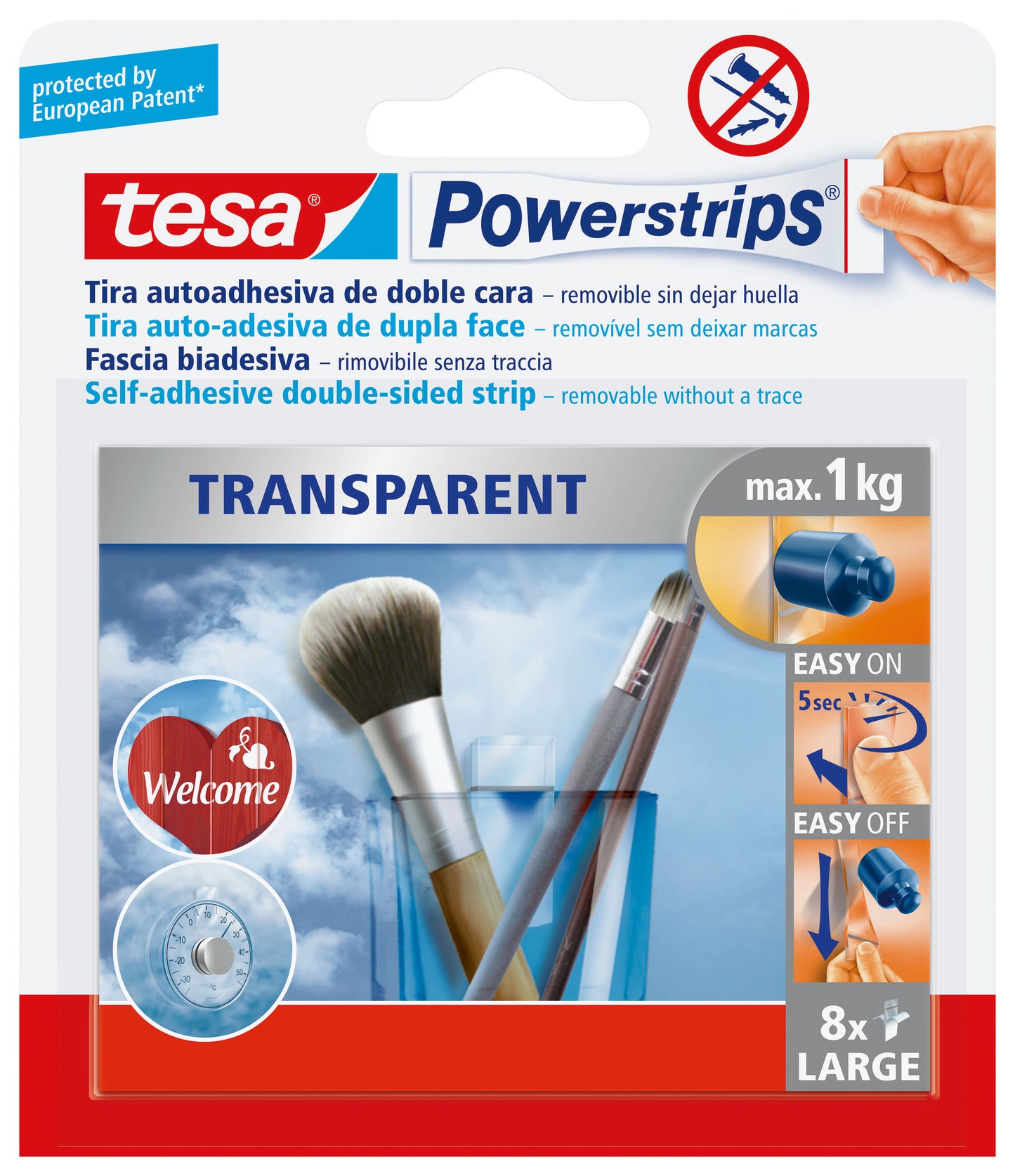 TESA POWERSTRIPS 8 STRISCE ADESIVE TRASPARENTI