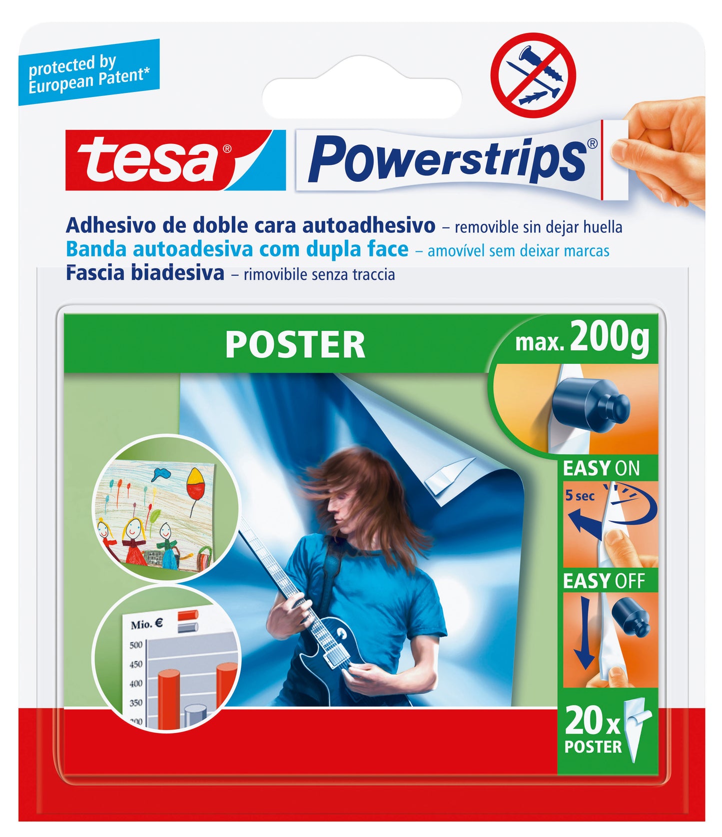 TESA POWERSTRIPS 20 STRISCE BIADESIVE POSTER