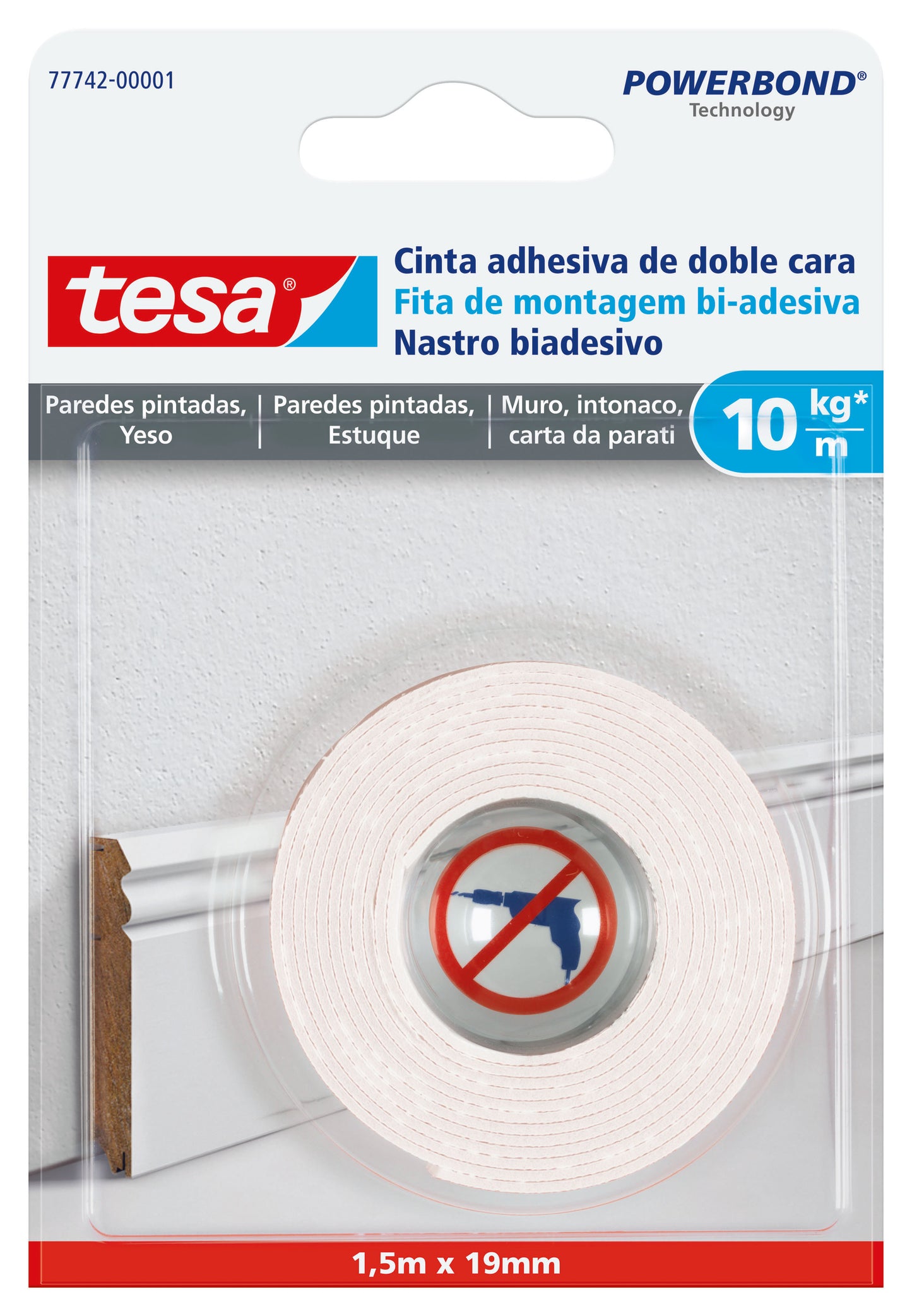 Q.TA'. 10 NASTRO BIADESIVO TESA POWERBOND INTONACO 19MMX1,5M