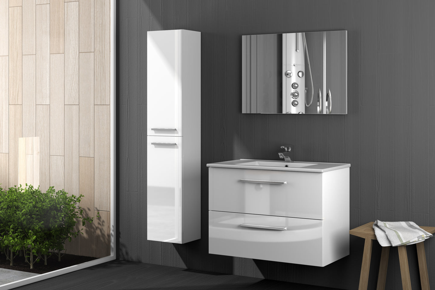 KIT COLONNA BAGNO ARUBA 2 ANTE SOSP. BIANCO