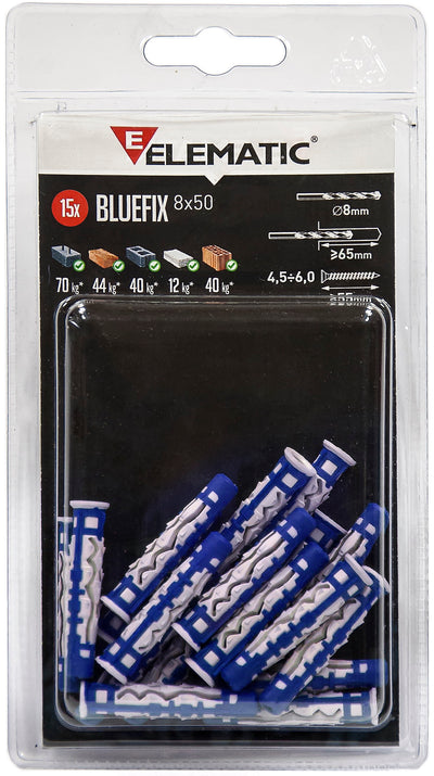 Q.TA'. 10 ELEMATIC BLISTER TASSELLO BLUEFIX 8X50 VITE 10+10 Q.TA